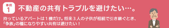 事例1.不動産の共有トラブルを避けたい…。