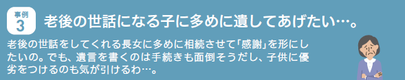 事例3.老後の世話になる子に多めに遺してあげたい…。